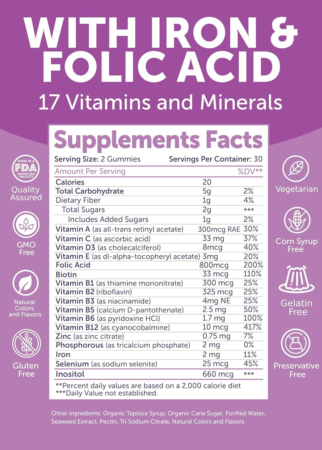 Lunakai USA Made Prenatal Vitamins for Women with Iron & Folic Acid - Delicious Prenatal Gummies, Non-GMO, Gelatin-Free - 3 Pack