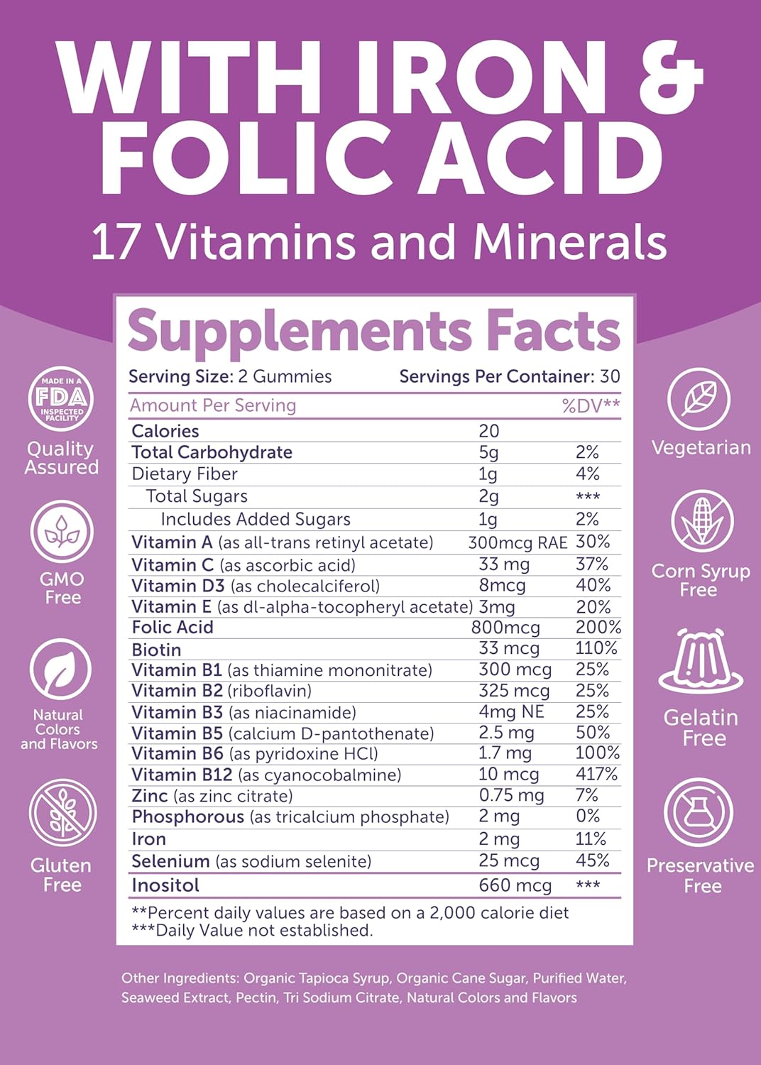 Lunakai USA Made Prenatal Vitamins for Women with Iron & Folic Acid - Delicious Prenatal Gummies, Non-GMO, Gelatin-Free - 3 Pack