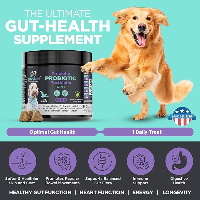 Googipet Probiotics for Dogs Digestive Health - Prebiotics and Probiotics Chews for Dog Yeast Infection Treatment + Digestive Enzymes - Dog Probiotics for Itchy Skin & Ears w/Papaya, Pumpkin, & Fiber
