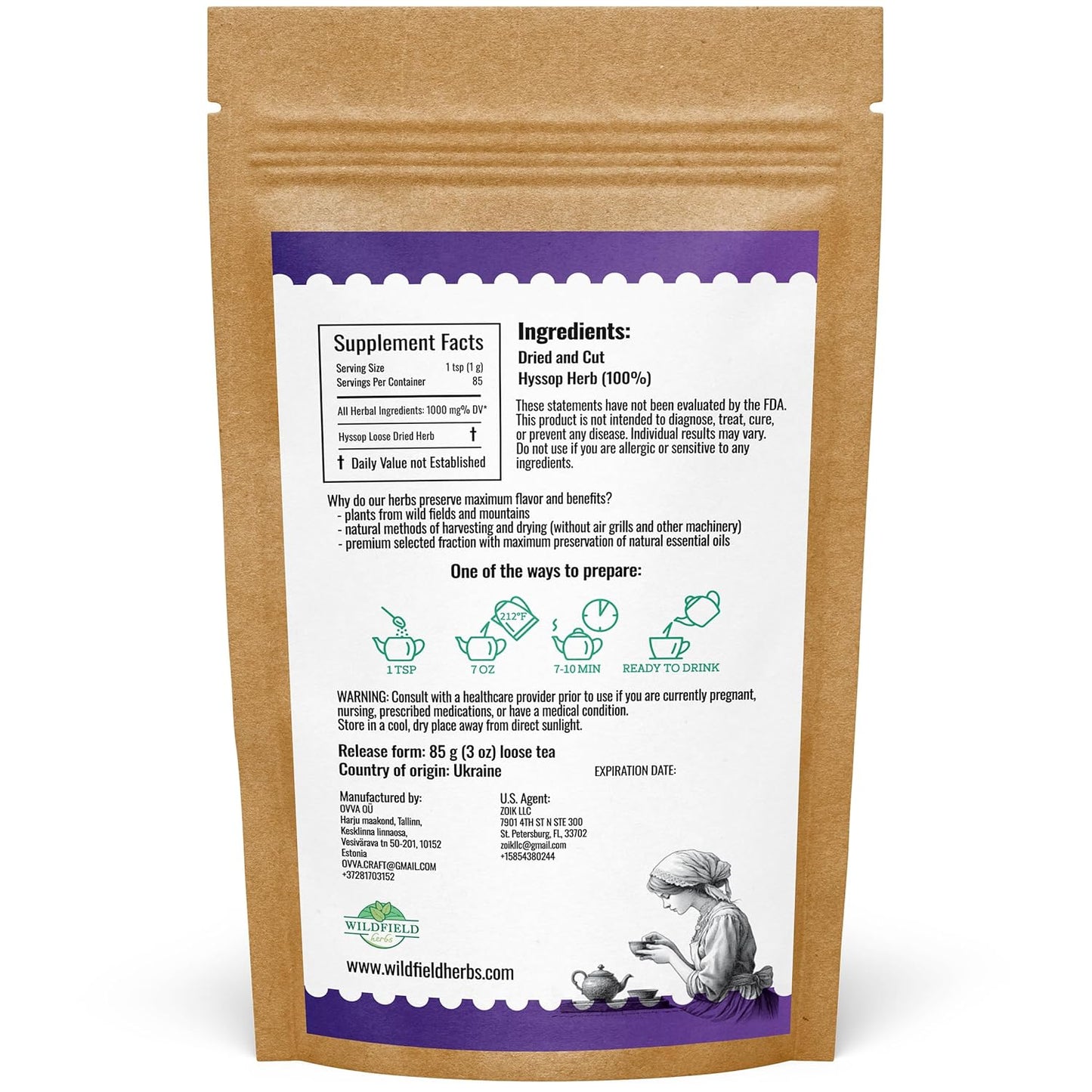 3 oz. Hyssop Dried Herb Hyssop Tea Herbal (Hyssópus Officinális) - 85 g Hyssops Hysopp Herb Hisopo