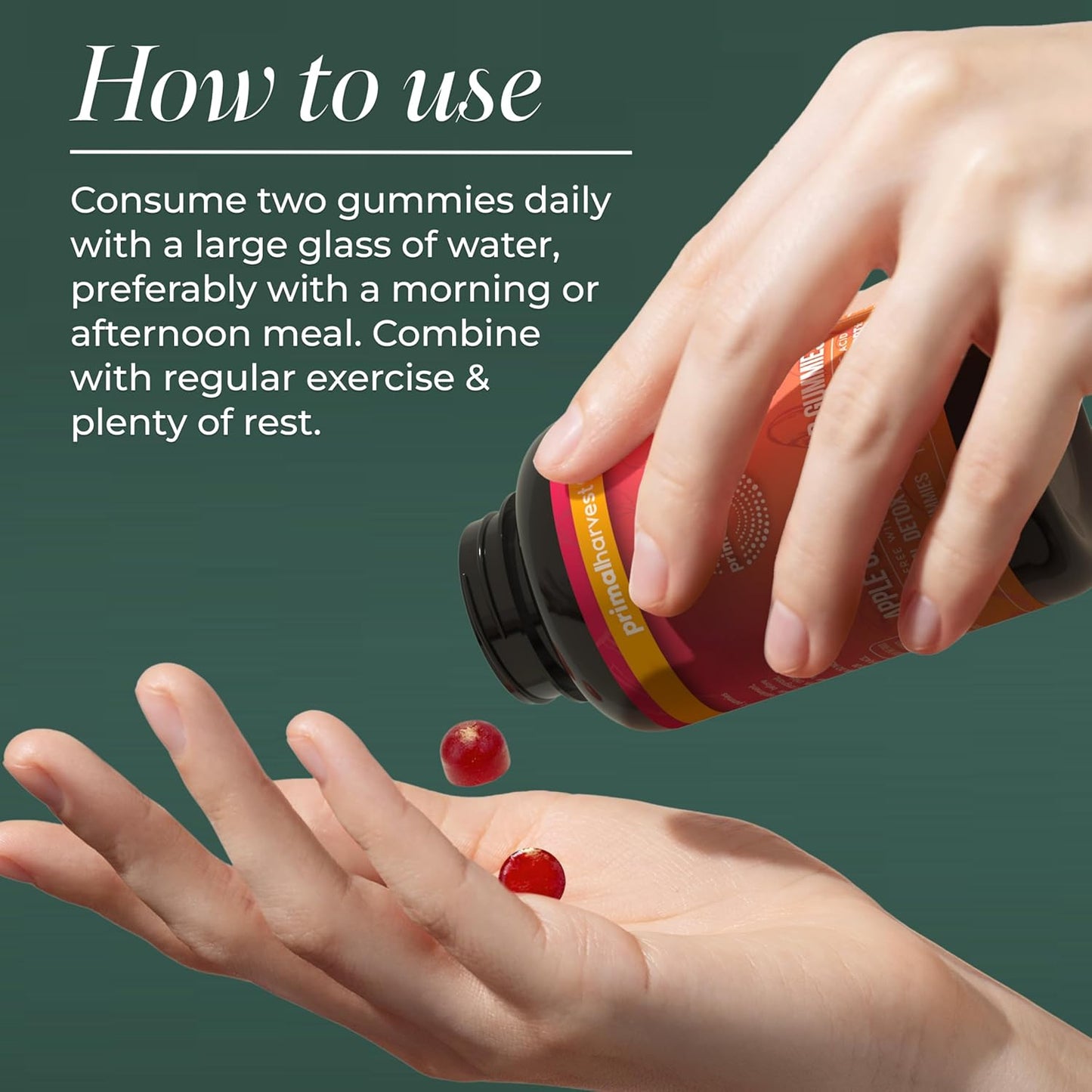 Primal Harvest 2 Pack, ACV Gummies, Sugar Free Apple Cider Gummies Beetroot and Pomegranate to Support Immunity, Digestion and Detox 750 MG (120 Count)