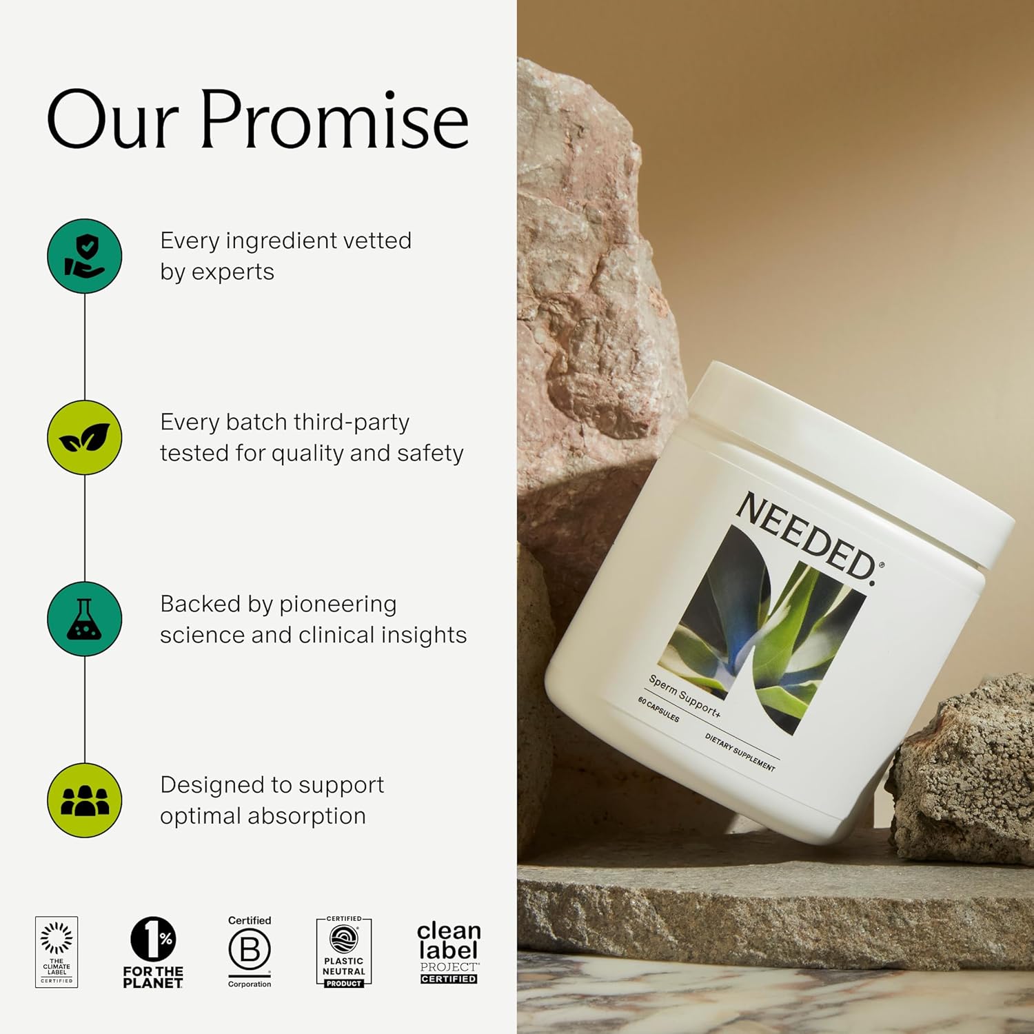 Needed. Sperm Support - Fertility Supplements for Men - Clinically Studied Botanical Ingredients for A Whole Body Approach to Male Fertility - Prenatal Vitamins - 60 Capsules, 30 Day Supply