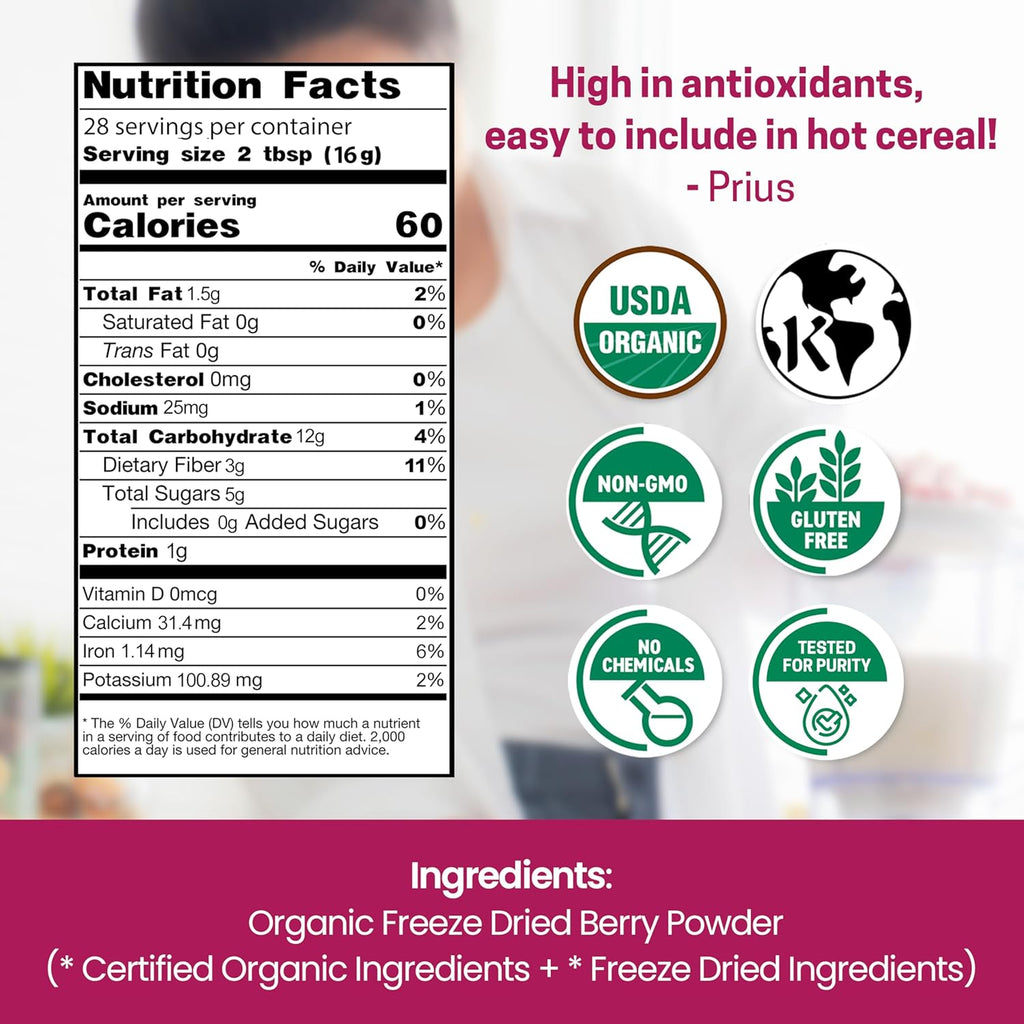 Z Natural Foods Super 8 Berry Blend - Organic Freeze Dried Berry Powder, Fruit Superfood Powder - Delicious Powdered Fruit Berry, Antioxidant Powder for Smoothies, Yogurts, Healthy Drink Mix, 1 lb