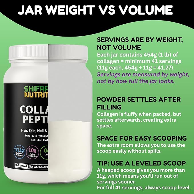 Halal & Grass Fed Collagen Peptides Powder 1 lb. 16oz Unflavored Hydrolyzed Collagen Peptides Powder Type I & Type III for Hair, Skin, Nails & Joints | Keto & Paleo Friendly | Sugar & Gluten Free