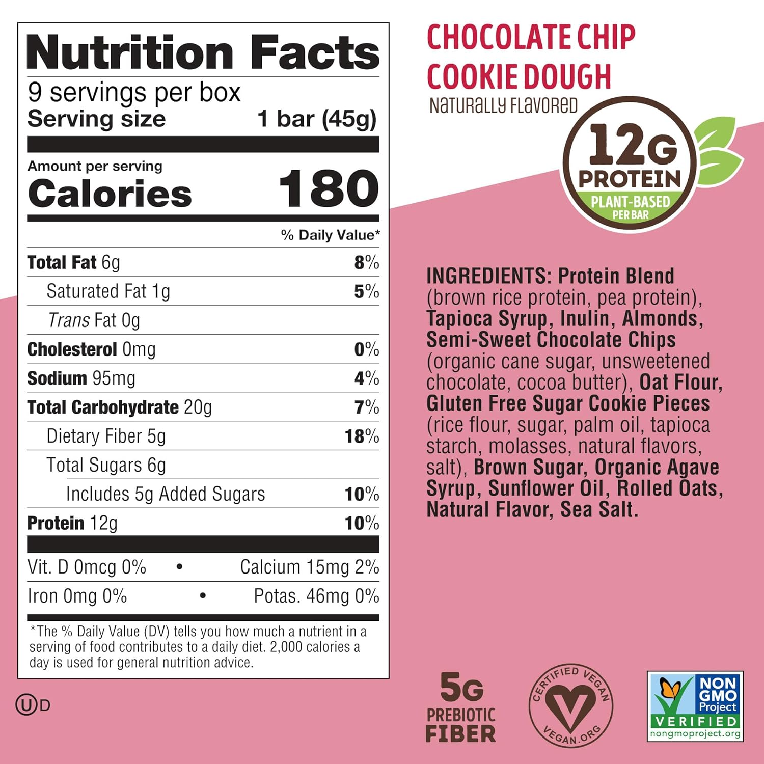 Lenny & Larry's Cookie-fied Bar – Chocolate Chip Cookie Dough Vegan Protein Bars 9x45g – Healthy Snacks with 12g Plant Protein & 5g Fiber – Gluten free Power Bar, Keto Friendly, Non-GMO & Vegan