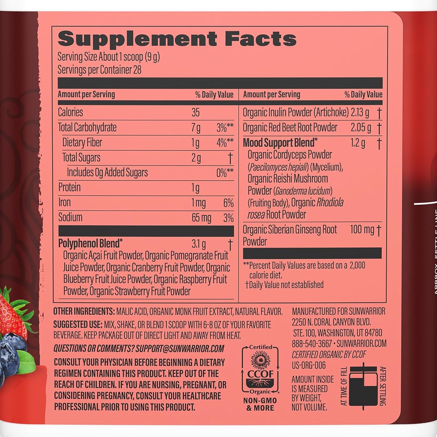 Organic Super Reds Powder 11 Superfoods with Beet Root, Berries, Reishi & Cordyceps – Natural Energy, Circulation & Immune Support – USDA Organic Vegan Non-GMO, Gluten-Free Superfood Drink 28 Servings