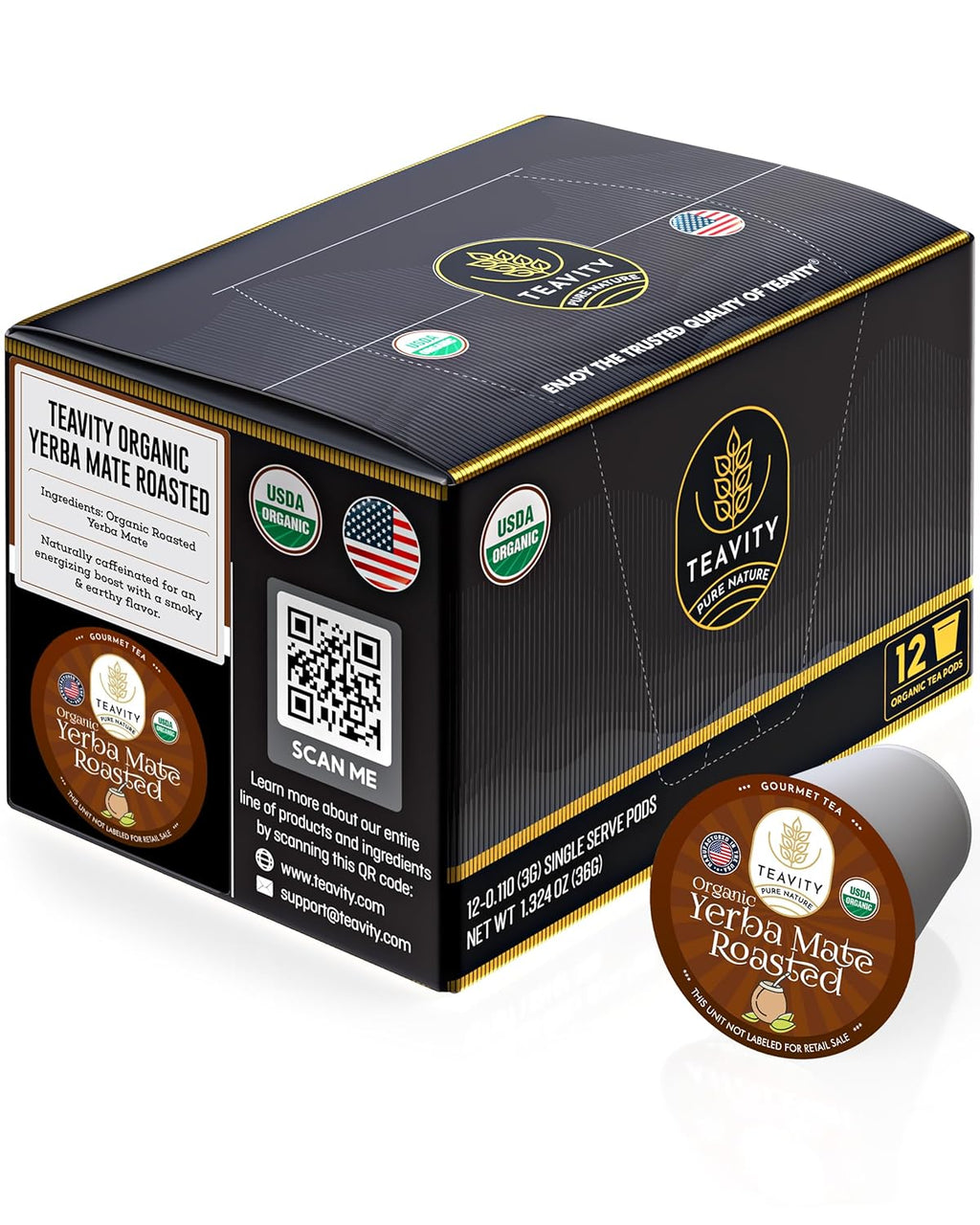 Organic Yerba Roasted Mate Tea Pods for Keurig by Teavity (12 Tea Pods)