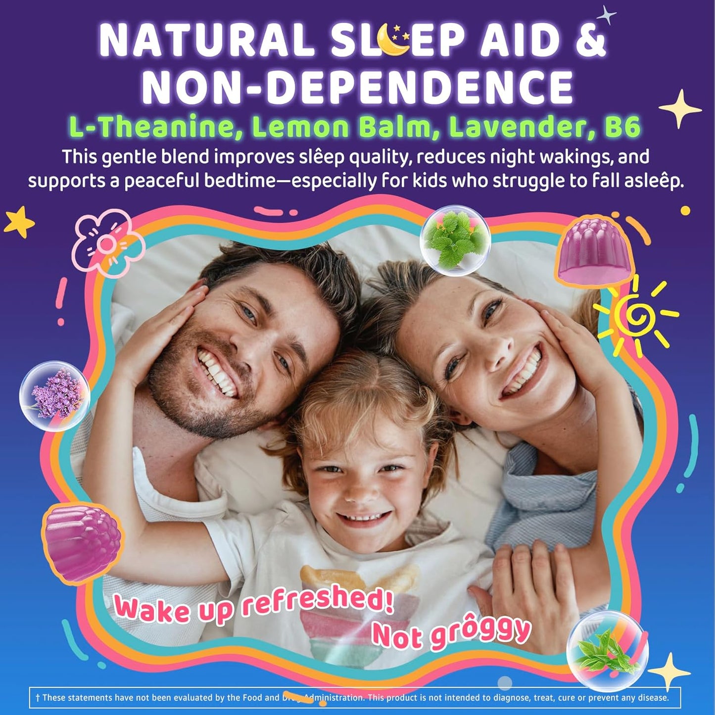 Kids Sleep Gummies, NO Melatonin Sleep Aid Gummies w/Magnesium Glycinate, Magnesium Malate, L-Theanine, Lavender, B6, Zinc, D3K2 for Restful Sleep, Relax Brain & Muscle, Immune Support, Non-GMO 2Pack