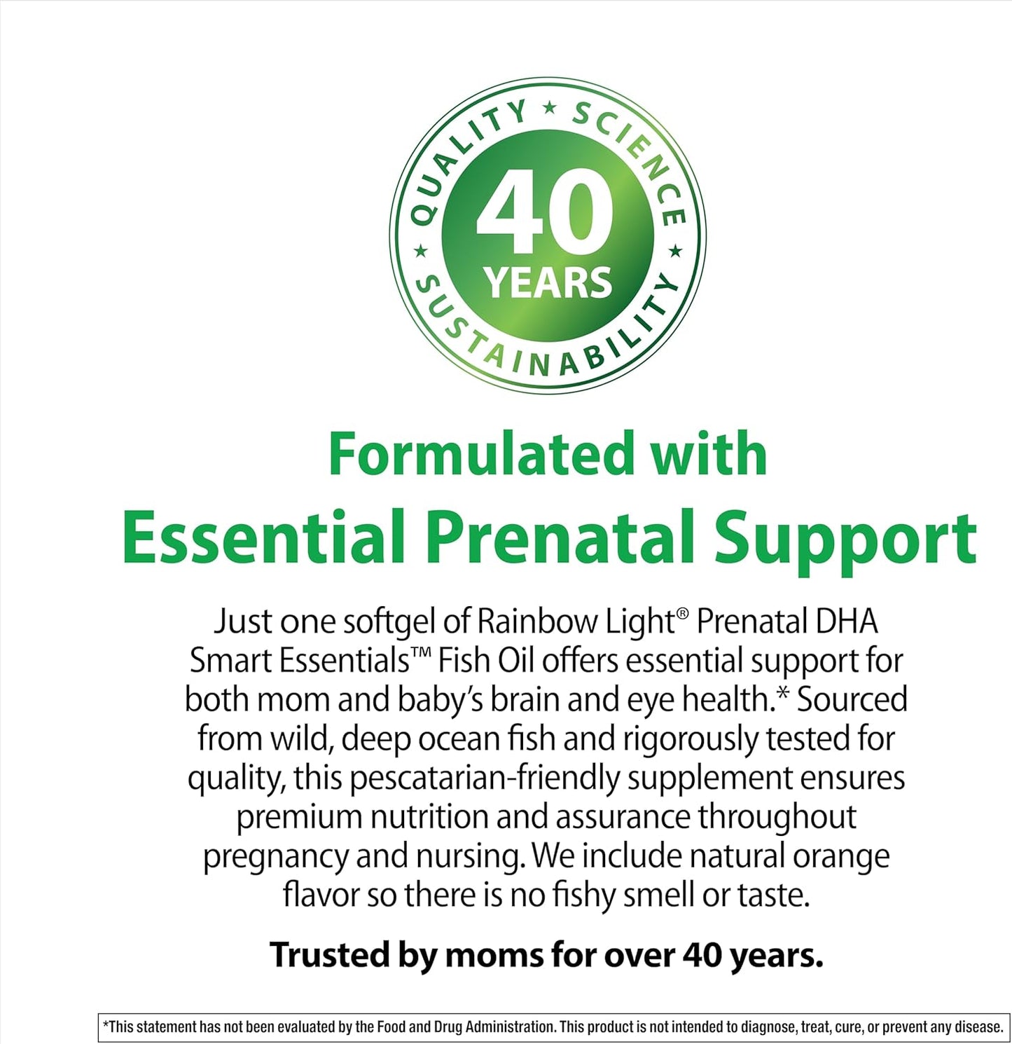 Rainbow Light Prenatal DHA Smart Essentials | Omega 3 Fatty Acids EPA & DHA | Purified Fish Oil | Support for Mom & Baby | Non-GMO and Gluten Free | 180 Count