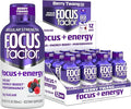 Focus Factor Focus + Energy Shots - 12 x 2oz Bottles (Berry Twang Flavor) - Powered by Nootropics with Caffeine, L-Theanine, Ginkgo, Bacopa, L-Tyrosine, Alpha GPC