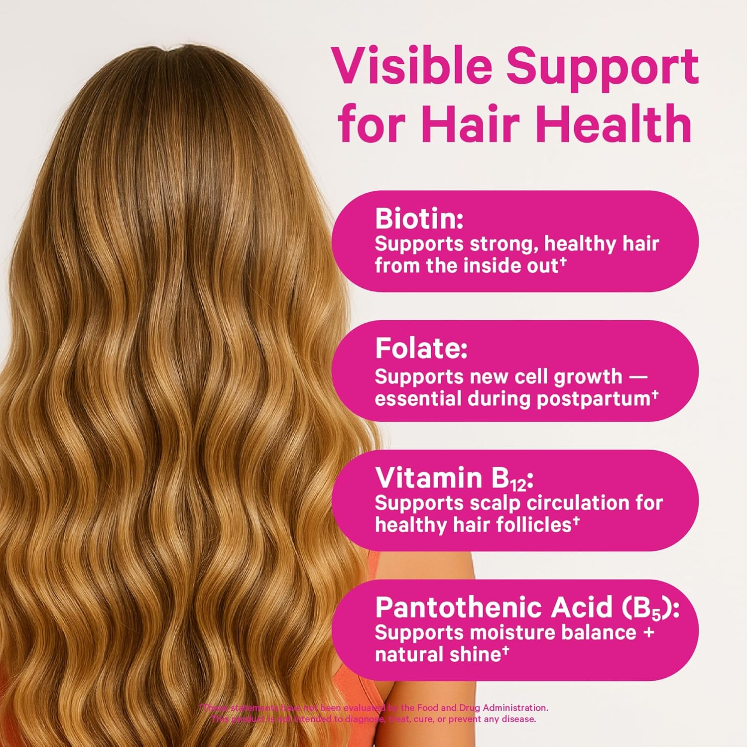 Pink Stork Postpartum Hair Loss Gummies | Biotin, Pantothenic Acid, Vitamin E, B6, B12 | Postnatal Hair Growth + Regrowth Support | Breastfeeding-Friendly | Postpartum Essentials | 60 Gummies