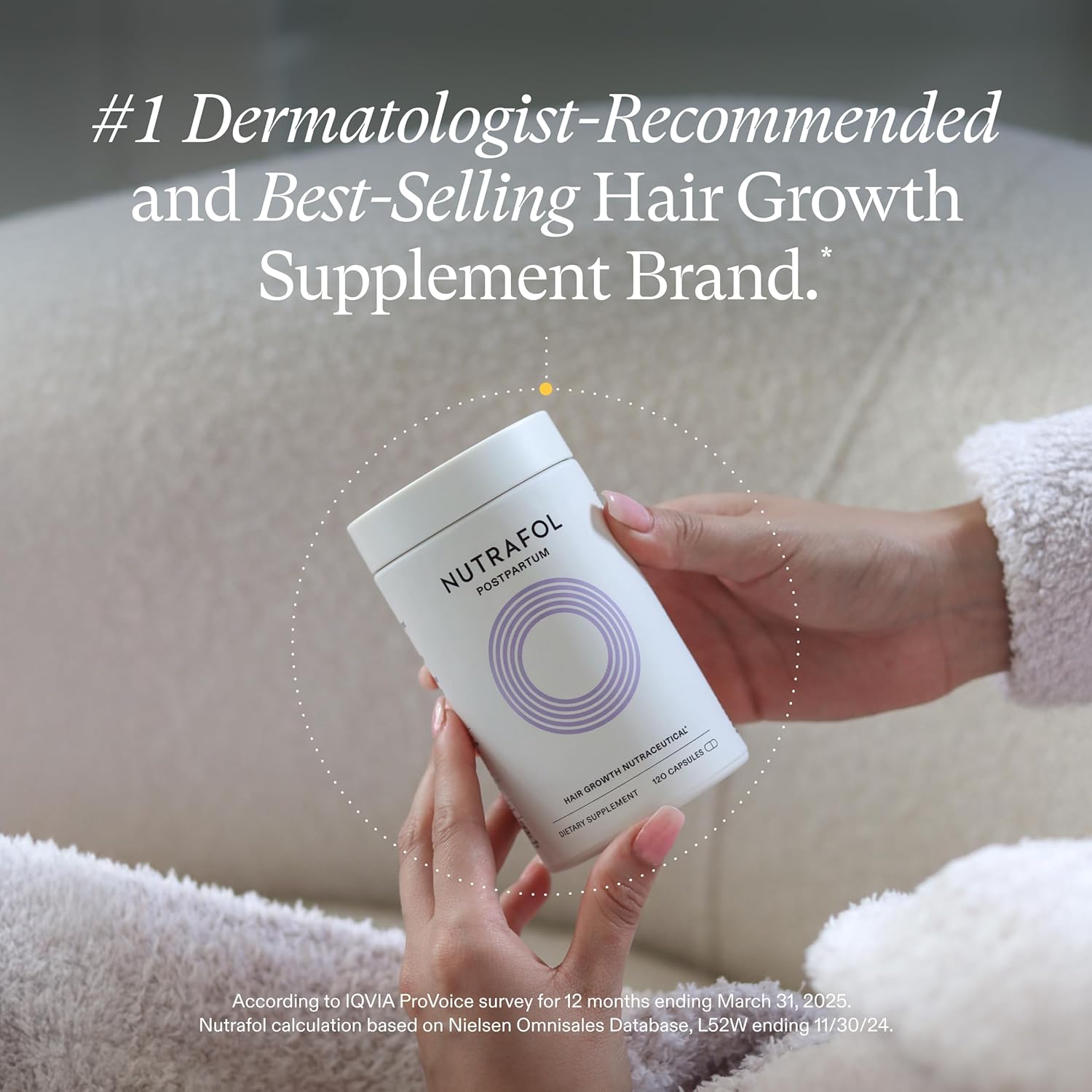 Nutrafol Postpartum Hair Growth Supplements, Clinically Tested for Visibly Thicker Hair and Less Shedding, Breastfeeding-Friendly - 1 Month Supply, 1 Refill Pouch