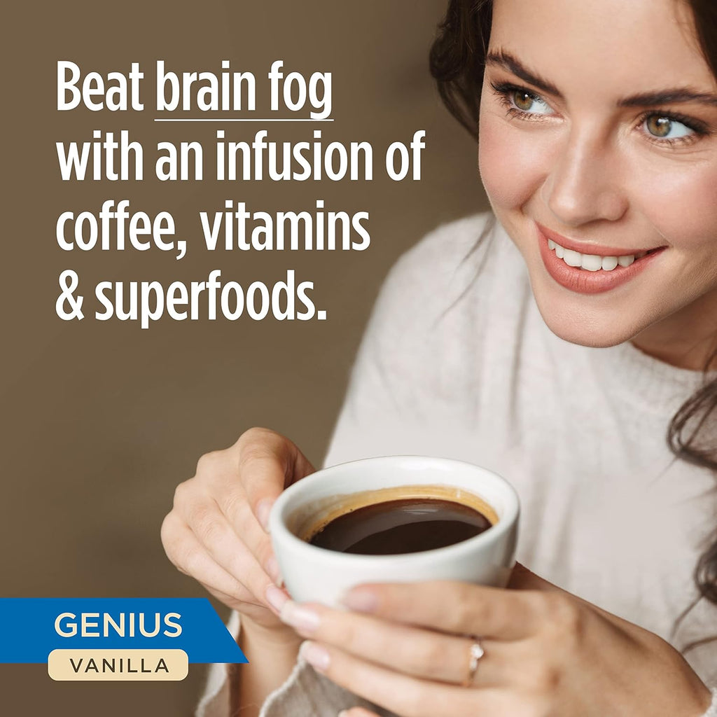 Genius Vanilla Keto Coffee Pods by VitaCup w/MCT Oil, Turmeric, B Vitamins, & D3 for Energy & Focus in Recyclable Single Serve Pod Compatible with K-Cup Brewers Including Keurig 2.0, 32 CT