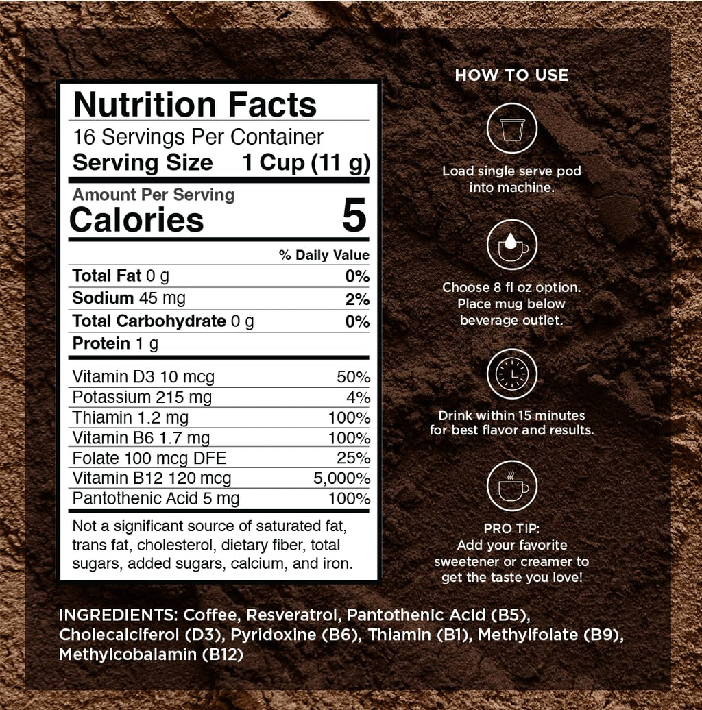 VitaCup Energy Dark Roast Coffee Pods, Boost Focus & Metabolism, Antioxidants, B Vitamins, Bold & Smooth,100% Arabica Coffee, Recyclable Single Serve Pod Compatible with Keurig K-Cup Brewers,16 Ct