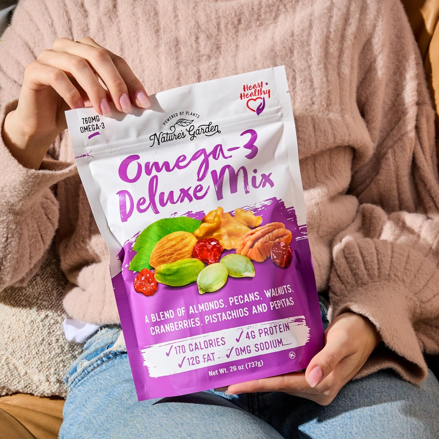 Nature's Garden Omega 3 Deluxe Mix - Healthy Trail Mix, Power Up, Heart Healthy, Gluten Free, Cholesterol Free, Sodium Free, No Artificial Ingredients - 40 Oz Bag