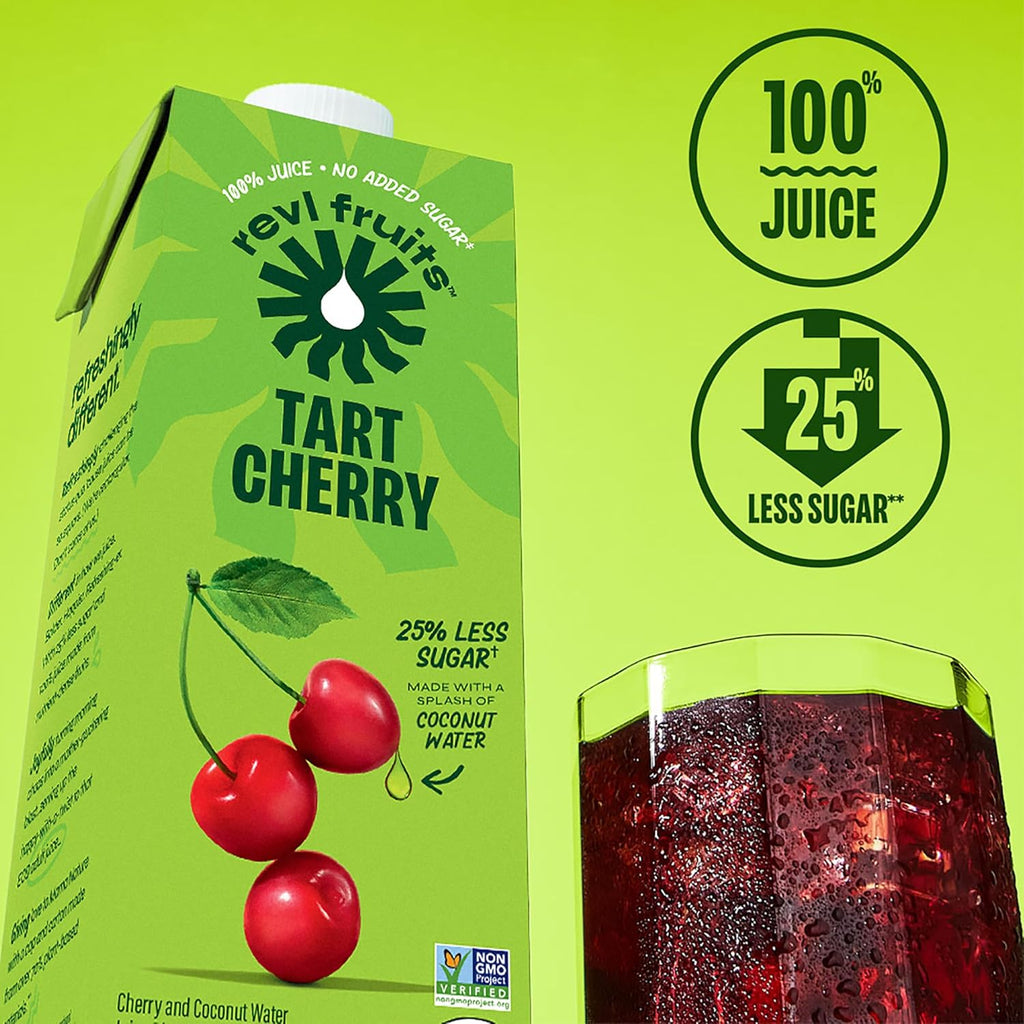 Revl Fruits™ 100% Juice, No Added Sugar, Tart Cherry, 32 fl oz. Carton (Pack of 6)