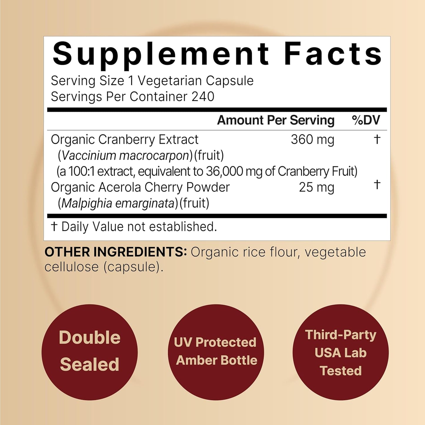 Naturebell Cranberry Pills 36,000mg with Acerola, 240 Veggie Capsules | 100:1 Fresh Cranberries Extract – Organic Ingredients – Supports Urinary Tract Health – Sugar-Free