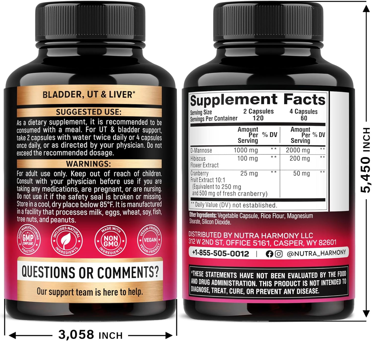 D-Mannose 2000mg with Cranberry & Hibiscus - Clinically Tested Strength for Urinary Tract Health - Supplement for Women - Bladder, Liver & Microflora Support - Made in USA - Vegan, 240 Capsules