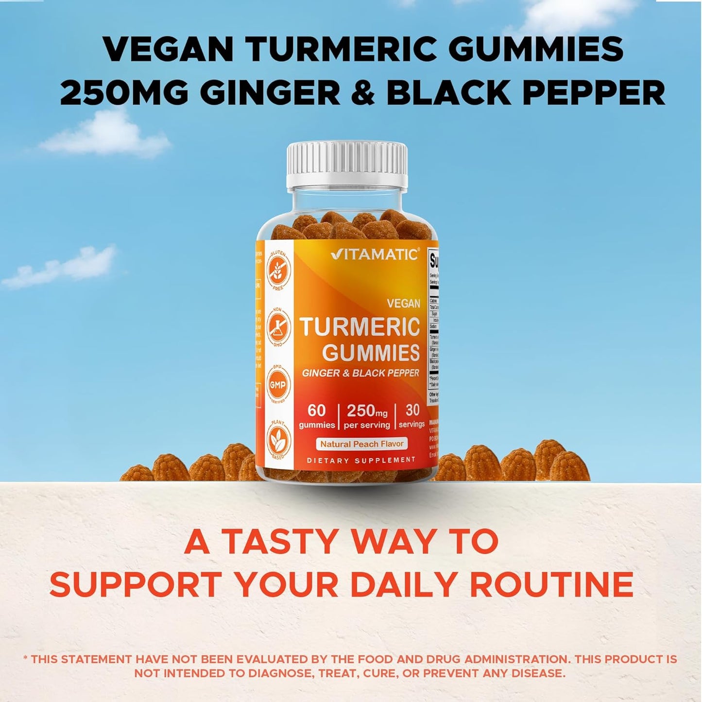 Vitamatic Turmeric Gummy with Ginger & Black Pepper Extract – 60 Vegan Gummies Each | 2 Pack (120 Gummies) 95% Curcuminoids – Powerful Antioxidant & Inflammatory Support