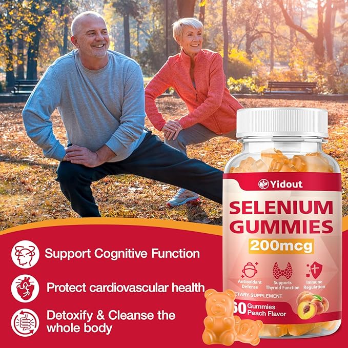 Selenium Supplement for Thyroid Support Gummies 200mcg as Energy Booster for Women and Men, Peach Flavor (60 Count（Pack of 1）)