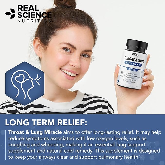 Real Science Throat & Lung Detox Capsules to Clear Mucus, Sore Throat & Support Breathing – Lung Support Supplement with Vinitrox, GABA, Vitamin C & D for Long-Term Cough & Respiratory Relief, 60 Caps
