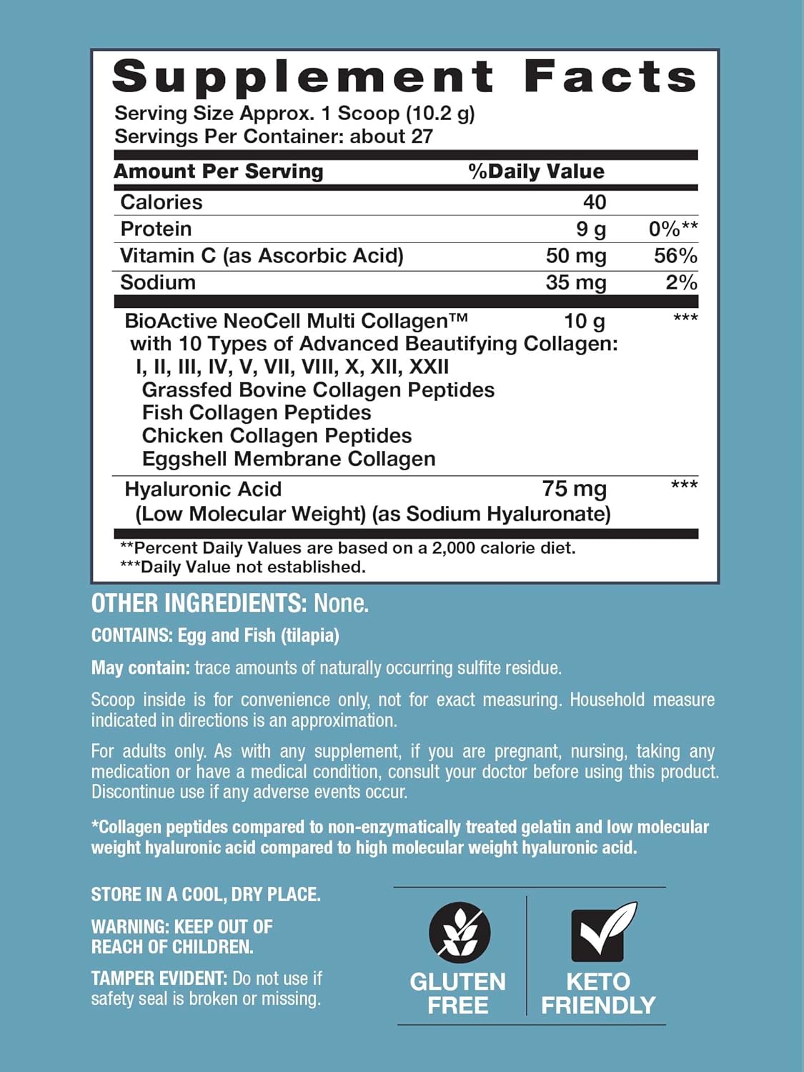 NeoCell Multi Collagen Bio-Peptides Powder | 22oz | Advanced with Hyaluronic Acid and Vitamin C | 10 Super Types of Collagen | Superior Absorption | Grassfed Protein Supplement |