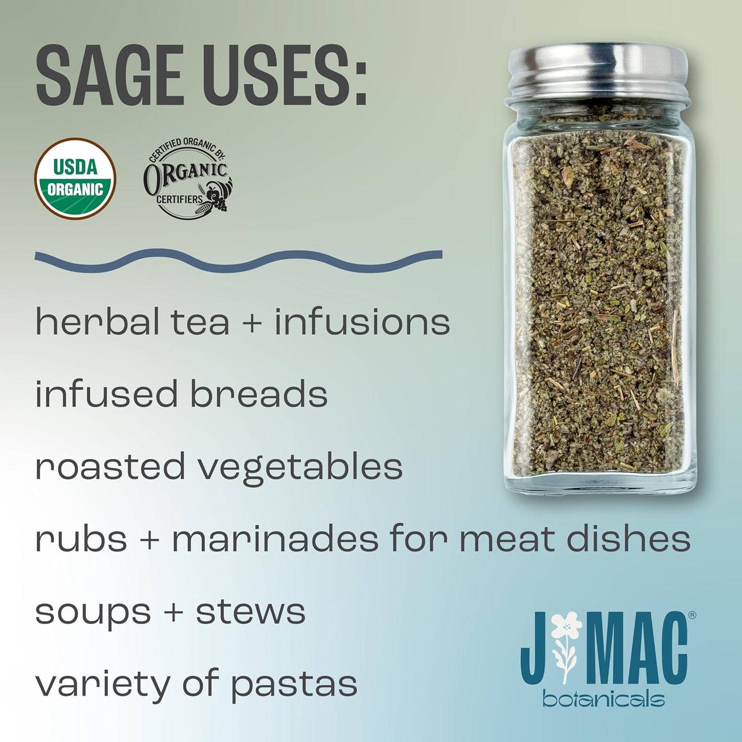J Mac Botanicals, Organic Rubbed Sage (4 oz), Certified USDA Organic, Dried Rubbed Sage Leaf. Culinary Grade-excellent for sausage making, fresh Albanian harvest