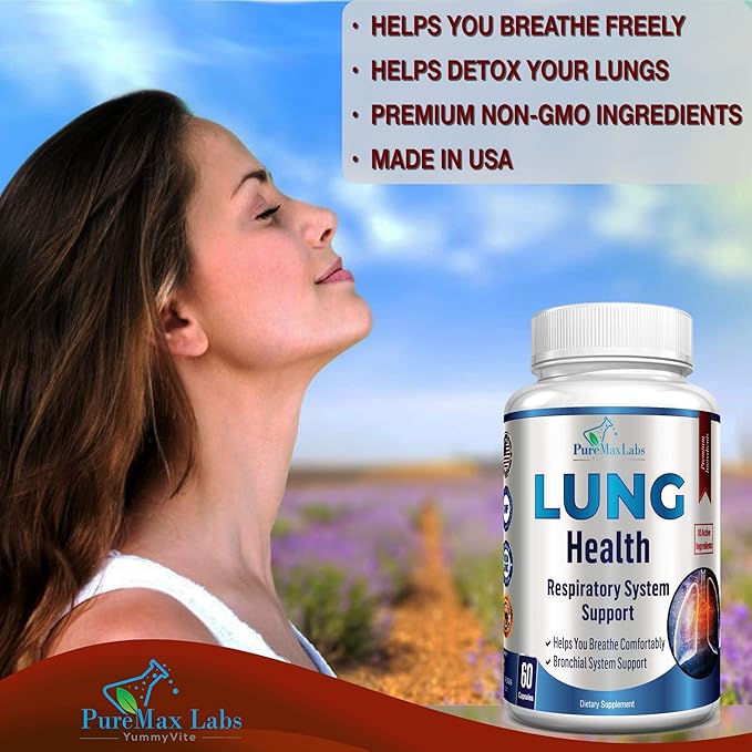 Lung Support Supplement, Lung Cleanse & Lung Detox Formula, Lung Health Support for Clear Lungs, Comfortable Breathing, Bronchial Health, 60 Capsules