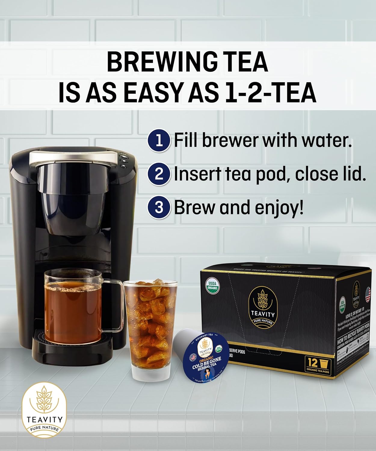 Organic Rooibos Tea Pods for Keurig with Lemon, Mint, Licorice - Unsweetened Decaf Tea for K Cup Brewing by Teavity (36 Tea Pods)