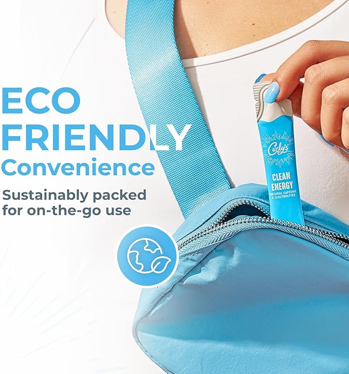 Curly's Clean Energy Caffeine & Electrolyte Sticks - Energize Your Favorite Drink - Keto, Paleo & Whole 30 Friendly - All Natural - No Sugar, No Calories, Non-GMO - 30 Flavorless Liquid Stick Packs