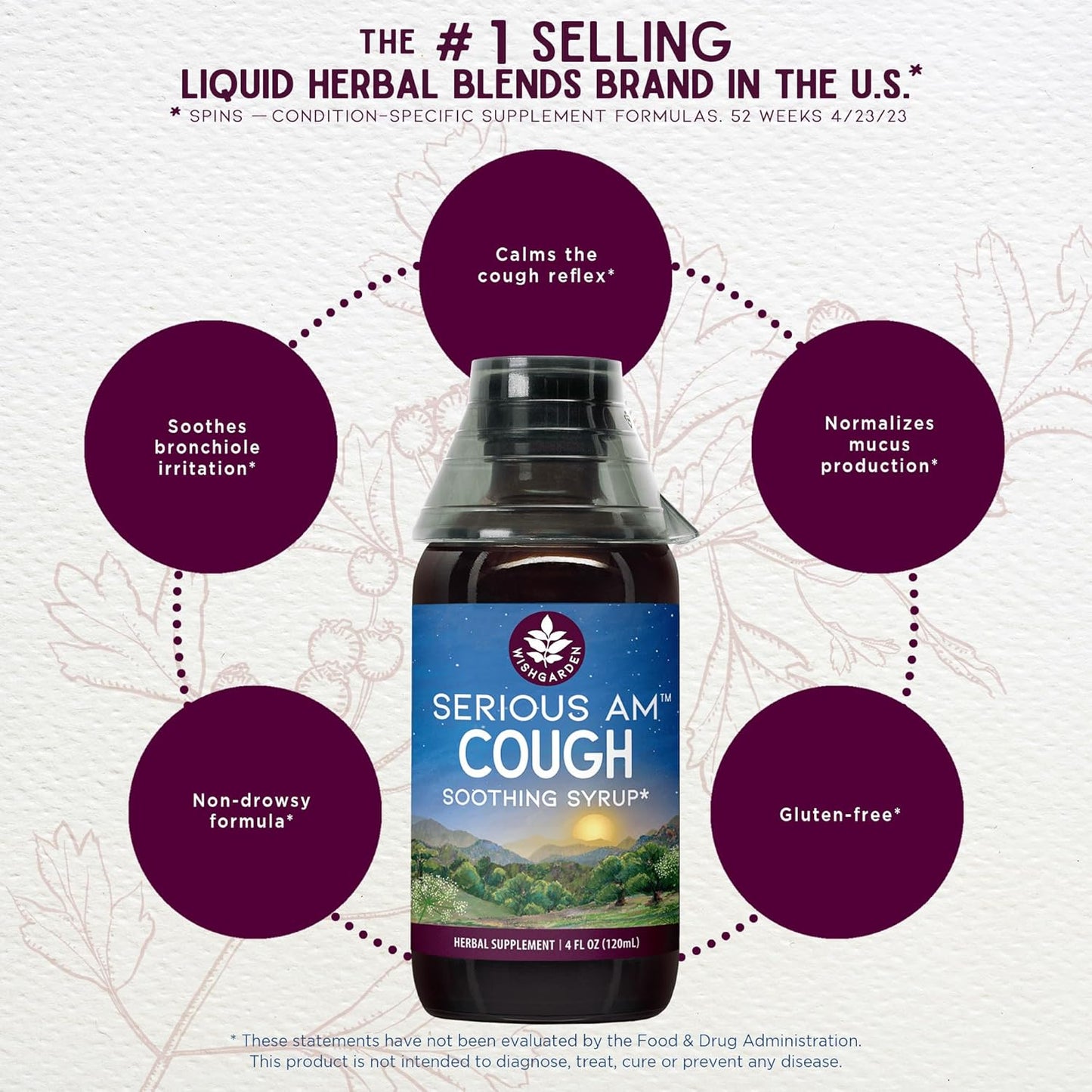 WishGarden Herbs Serious Cough AM Soothing Syrup - Natural Herbal Daytime Non-Drowsy Cough Suppressant for Adults with Elderberry Calms Cough Reflex, Normalizes Mucus Production, Opens Chest, 4oz