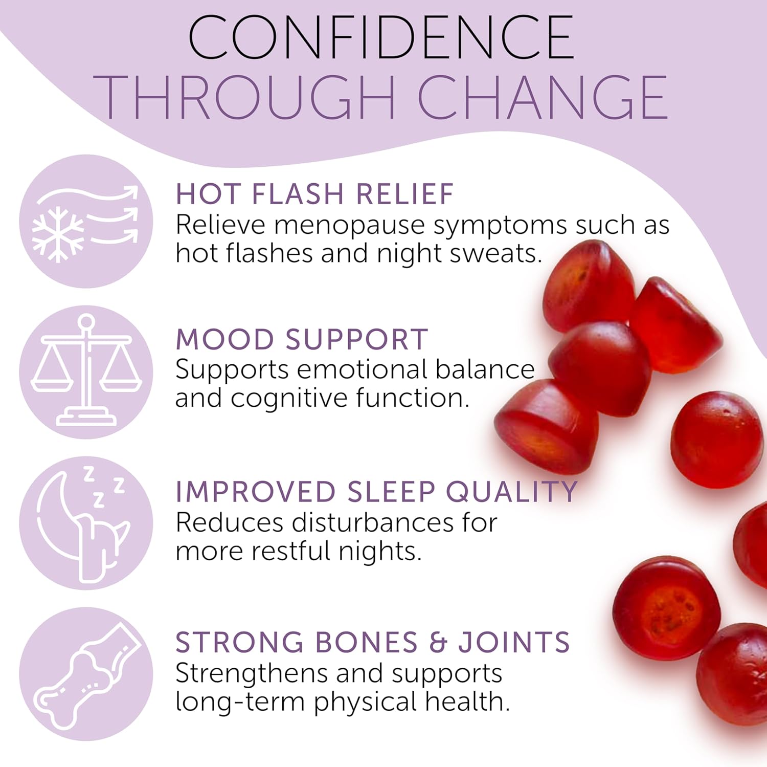 Menopause Supplements for Women | Menopause Gummy Vitamins | Relief for Hot Flashes, Night Sweats & Mood Swings | Helps Sleep Disruptions & Brain Function | 60 Vegan Gummies