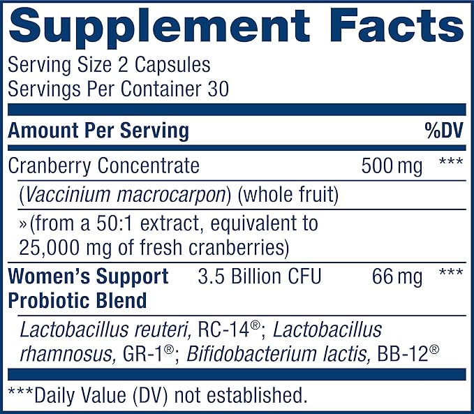 Renew Life Women's Wellness Vaginal and Urinary Probiotic and Cranberry Supplement, Probiotic Supplement for pH Balance for Women, Digestive Health, Dairy, Soy and Gluten-Free, 3.5 Billion CFU 60 Ct