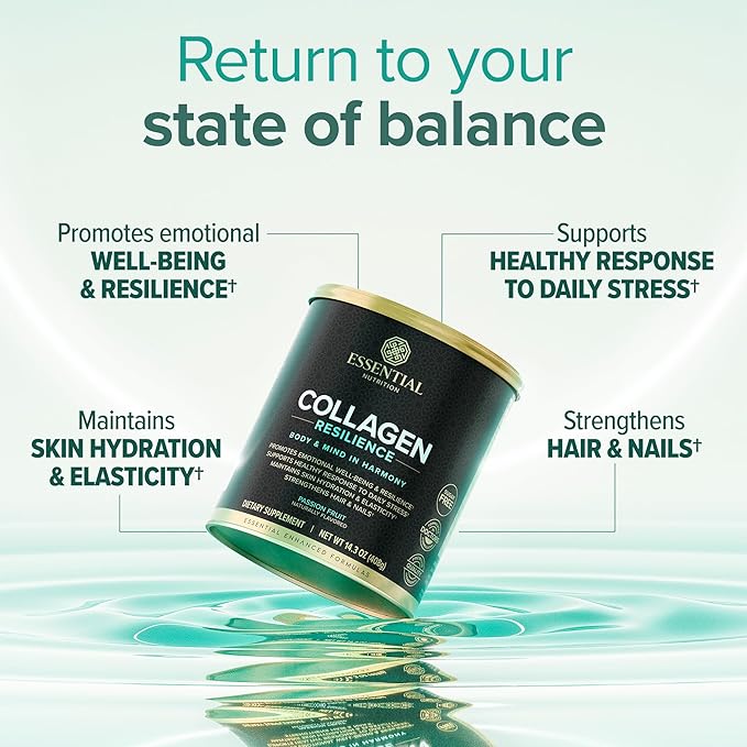 Essential Nutrition Collagen Resilience - Hydrolyzed Collagen Peptides Powder with Hyaluronic Acid, Silicon, Amino-Acids & Passion Flower Extract - Passion Fruit - 14.3 oz (30 Servings)