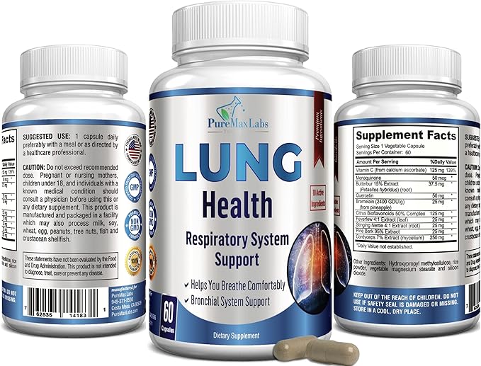 Lung Support Supplement, Lung Cleanse & Lung Detox Formula, Lung Health Support for Clear Lungs, Comfortable Breathing, Bronchial Health, 60 Capsules