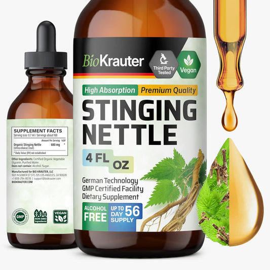 BIO KRAUTER Stinging Nettle Tincture - Nettle Root Extract Liquid - Urinary Support Supplement - Urtica Dioica Natural Extract - Vegan, Sugar & Alcohol Free Drops 4 Fl.Oz.