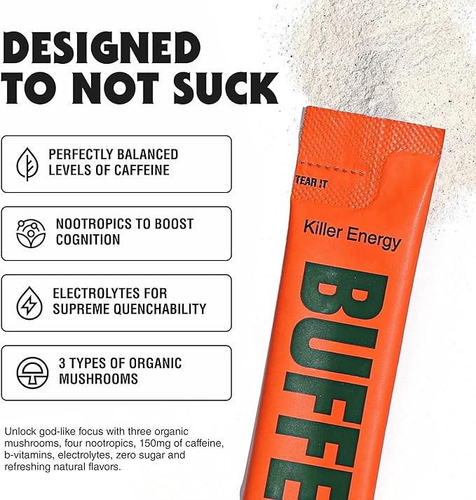 Energy Powder Stick Packs, Drink Mix | Clean, Healthy Boost Packets | 150mg Caffeine + Hydration | Nootropics, Organic Mushrooms, B-Vitamins, Electrolytes | 30 Pack-Pineapple Thrash