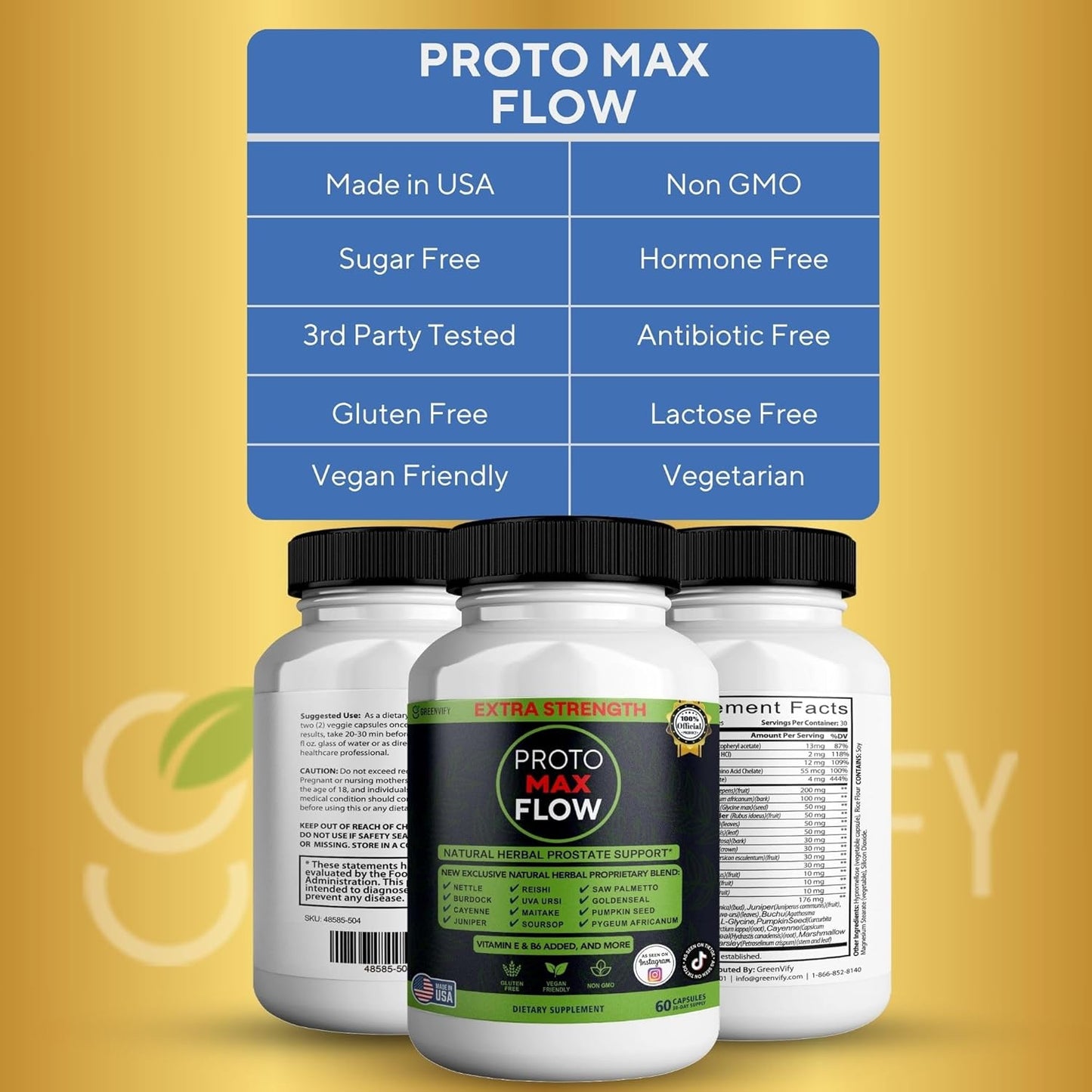 Proto Max Flow Extra Strength Prostate Support, Natural Herbal Supplement with Saw Palmetto, 60 Capsules (2)