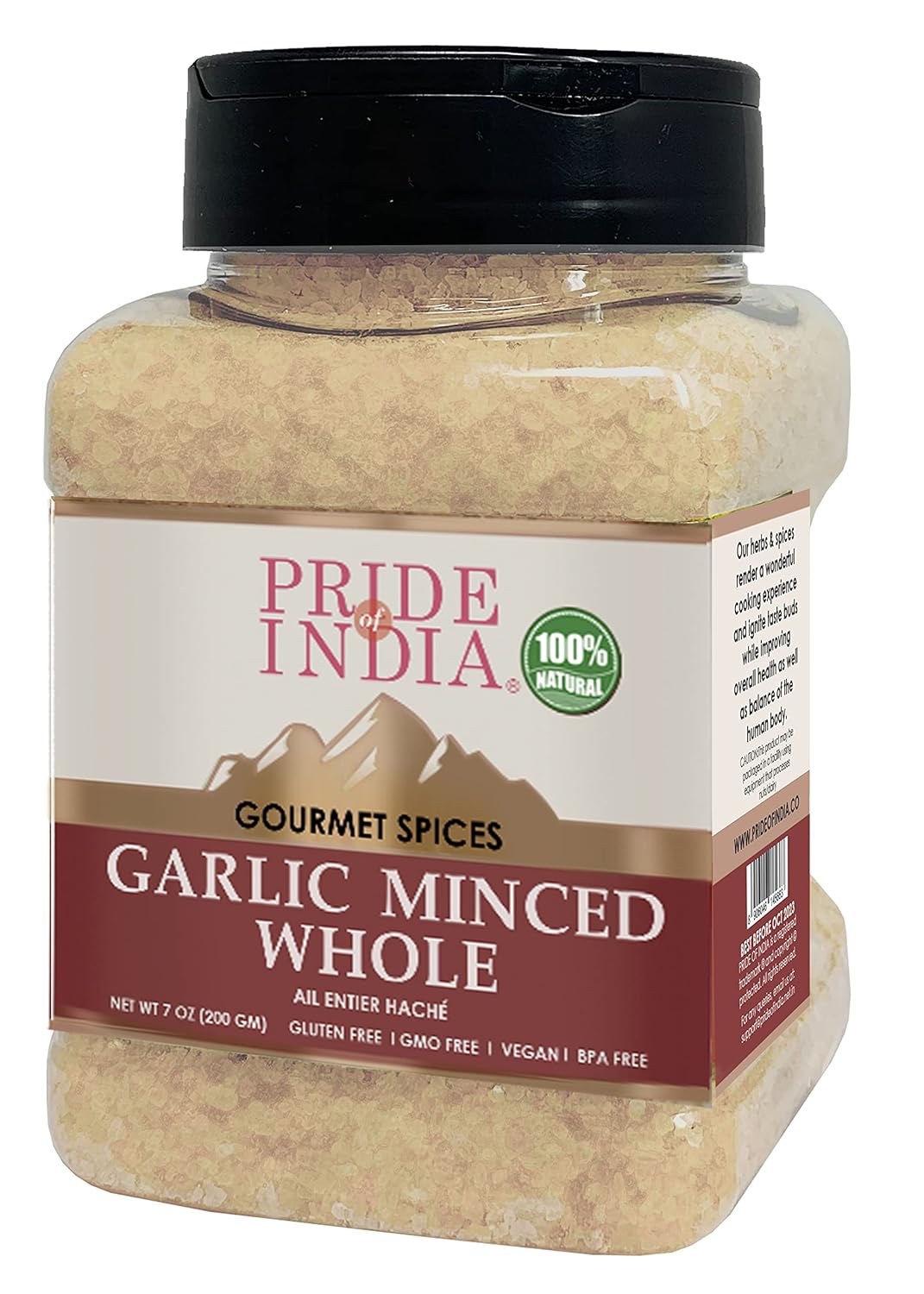Pride Of India- Garlic Minced Whole- 7oz (200gm)- Made from whole, fresh garlic cloves to give finely grated uniform strips - GMO Free, Vegan, Gluten-Free, and No Artificial Colors
