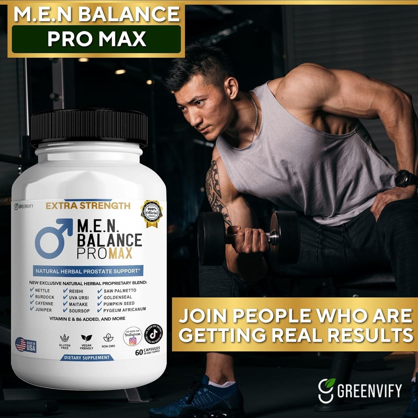 M.E.N. Balance Pro Max, Extra Strength Prostate Support Supplement, Natural Herbal Blend with Saw Palmetto, 60 Capsules (1)