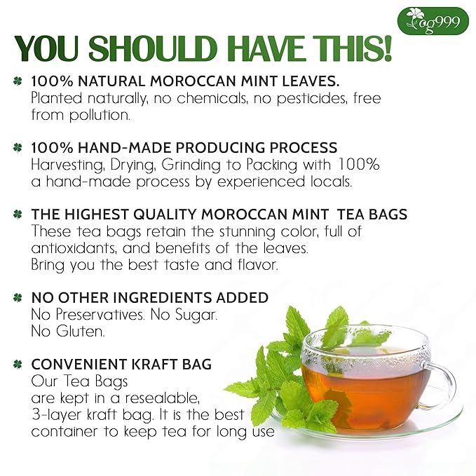 TOG999, Premium Moroccan Mint Green Tea | 60 Tea bags | Traditional Green Tea with Spearmint – Refreshing Flavor, Premium Quality Herbal Blend. Gluten-Free. Vegan
