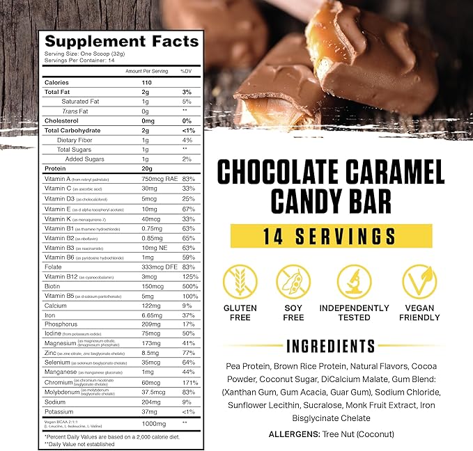 Ambrosia Planta - Premium Plant-Based Protein | Vegan & Keto Friendly | Gourmet Flavors with No Bloating or Stomach Upset | Gluten & Soy Free | No Added Sugar | 14 Servings | (Candy Bar)