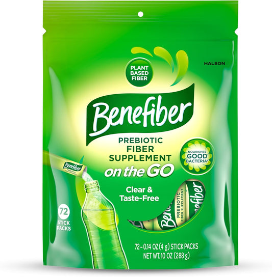 Benefiber On The Go Prebiotic Fiber Supplement Powder for Digestive Health, Daily Fiber, Unflavored - 72 Sticks