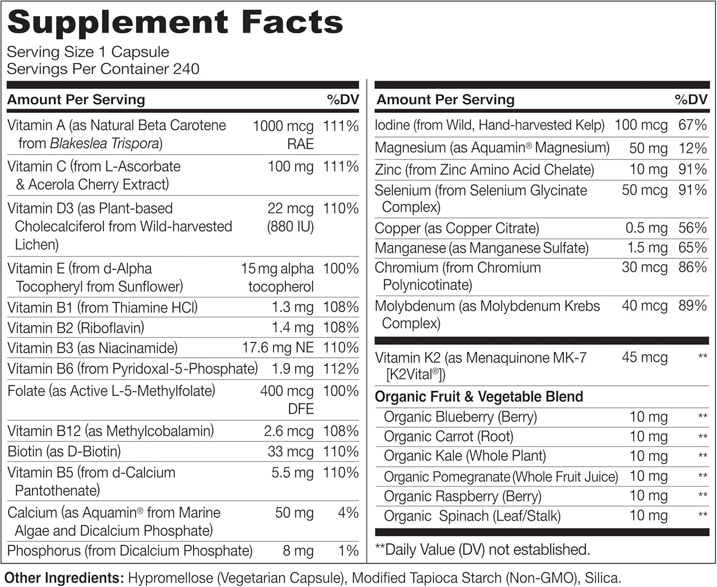 NATURELO Mens Multivitamins - One Daily Multivitamin for Men with Vitamins, Minerals & Organic Whole Foods, Boost Energy & Health, Non-GMO, 240 Vegetarian Capsules