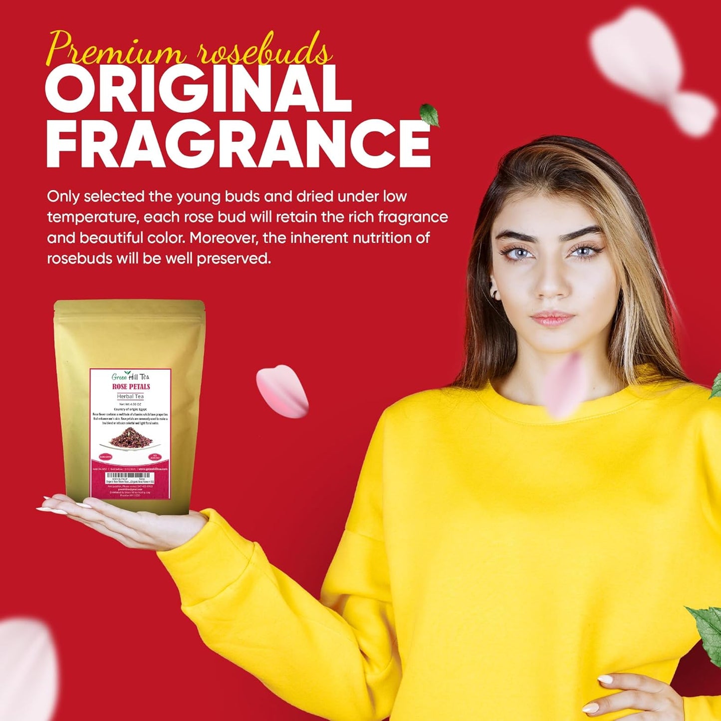 Greenhilltea Premium Dried Rose Petals - Caffeine Free Rose Tea - Edible Flowers for drinks, Baking, Desserts, Cocktails, Wedding Toss & Herbal Tea Infusions - 4 OZ