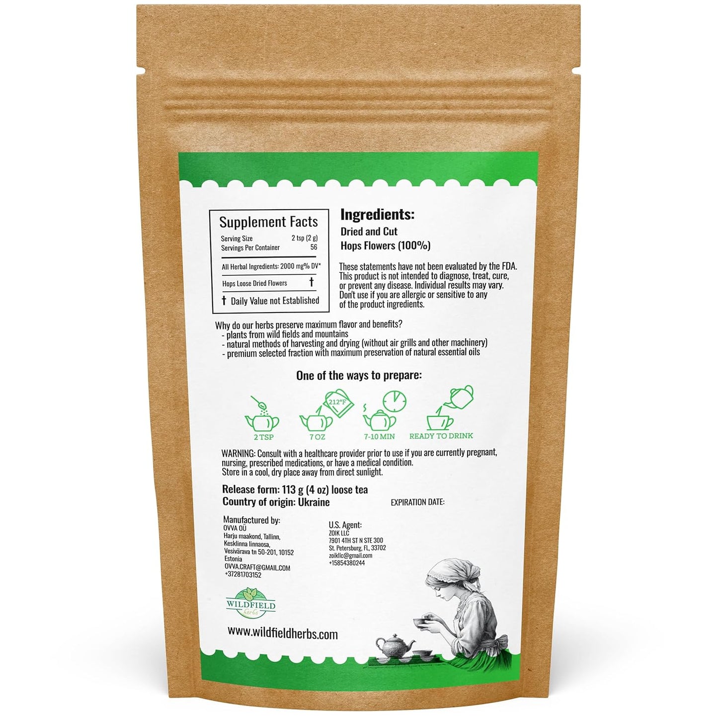 4 oz. Hops Herb Dried Tea Hops Flowers Herbal (Humulus Lupulus L.) - 113 Gramm Herb Tea Lupulo Entero