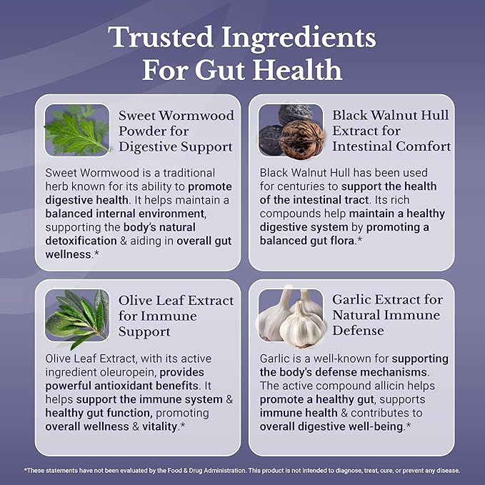 Cleanse24 - Gut Cleanse & Digestive Support Supplement - with Onion, Garlic, Turmeric, Papaya, Black Walnut, Sweet Wormwood Powder, Olive Leaf Extract - 180 Capsules