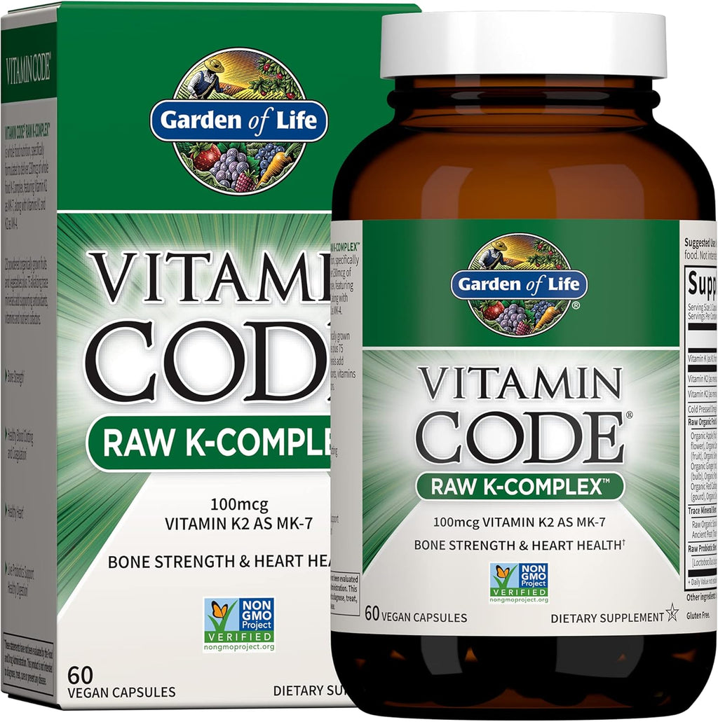 Garden of Life Vitamin K2 and K1, Vitamin Code Vegan K Complex Vitamin for Bone Strength and Heart Health, Omega Rich Flax Seed Oil, Trace Minerals, Probiotics, 60 Day Supply
