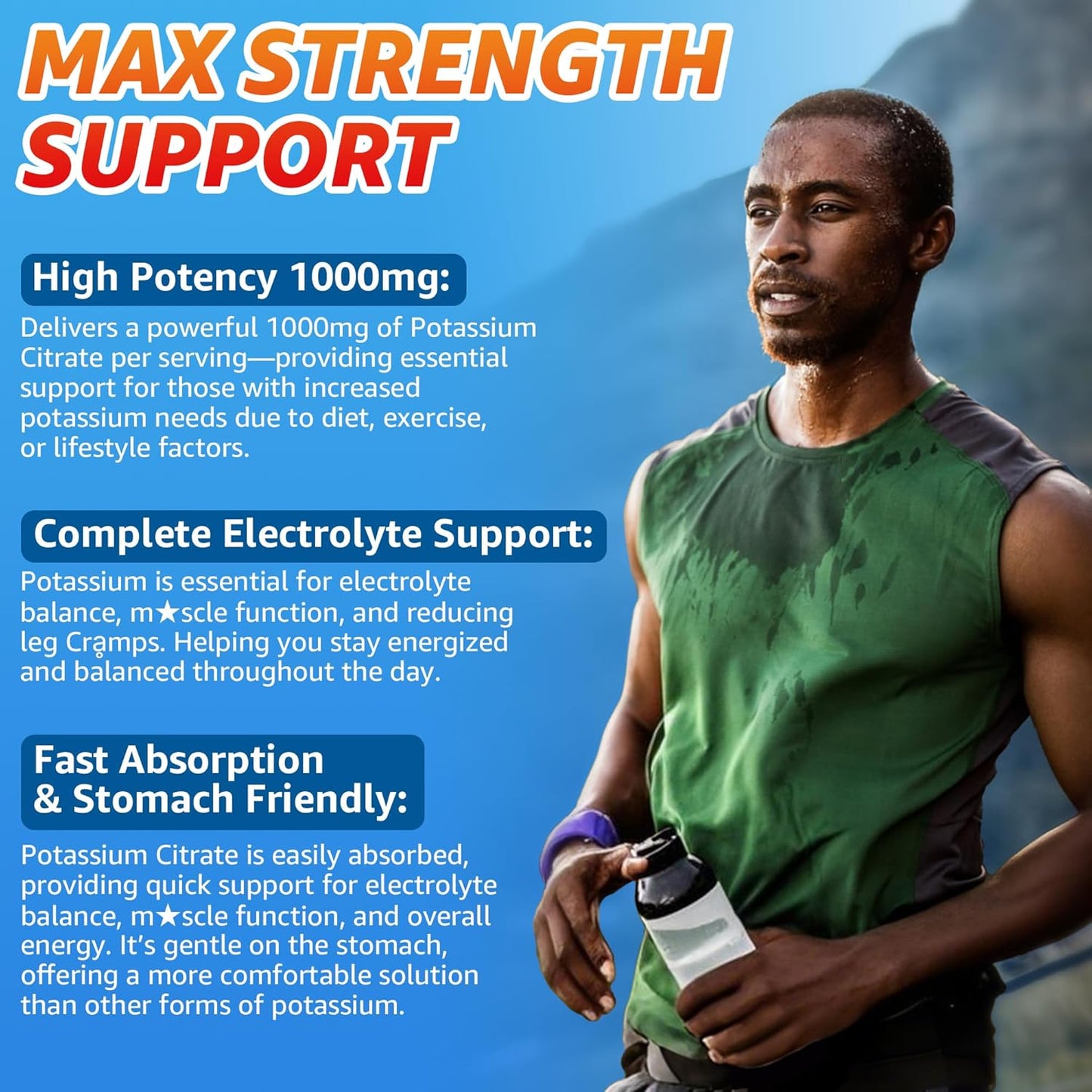 Potassium Citrate 1000mg Gummies, Potassium Magnesium Supplement + Calcium, Zinc, Sodium, Vitamin B6, B12, Support Leg Cramps, Electrolyte Balance, Body Performance, Energy Boost, Sugar Free, 60 Cts