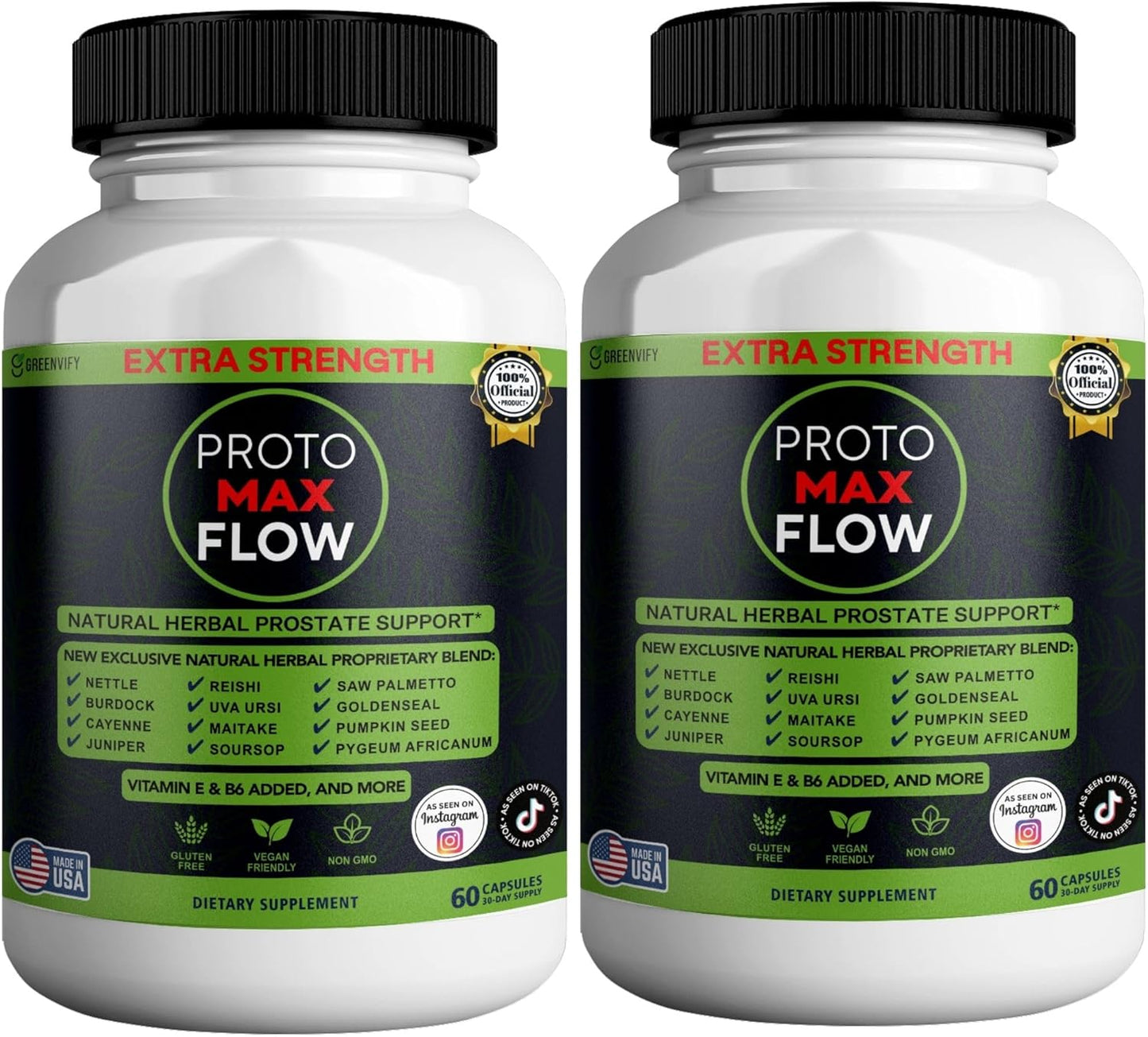 Proto Max Flow Extra Strength Prostate Support, Natural Herbal Supplement with Saw Palmetto, 60 Capsules (2)